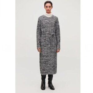 NWT COS grey heathered long sleeve belted long midi round neck dress size  XS